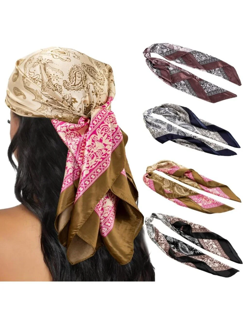 Silk Feel Head Scarves for Women | 4PCS Satin Hair Wraps & Bandanas for Travel